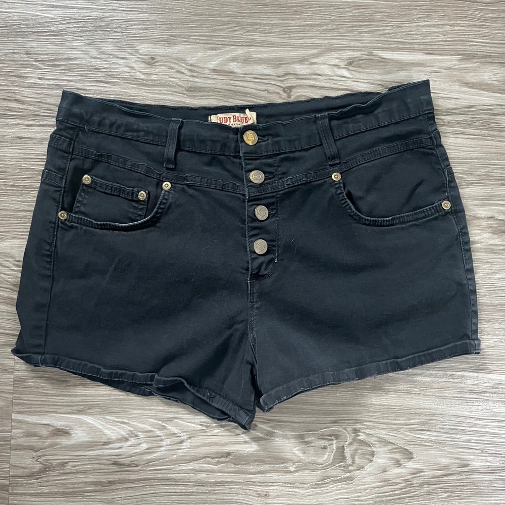 Judy Blue Womens Black High Waisted Button Fly Denim Shorts Size 2XL 1027